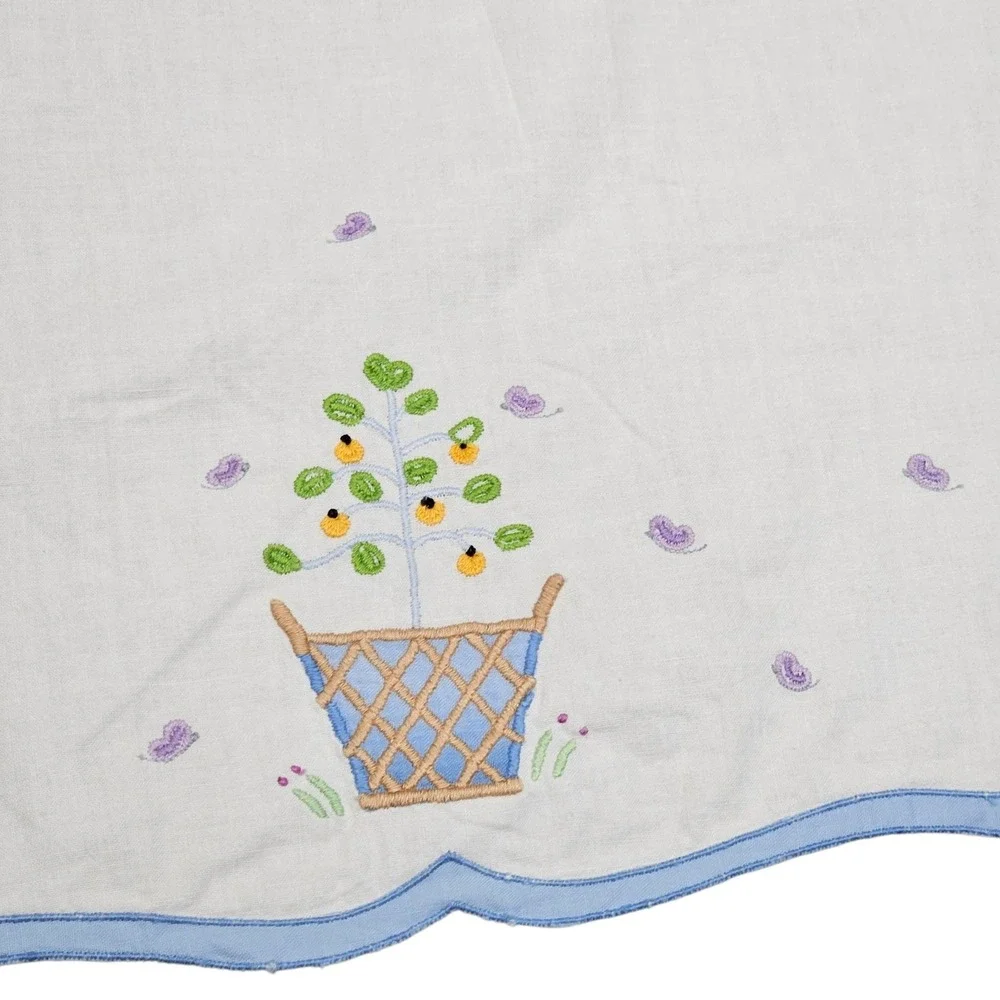 Lillian Vernon Vintage Embroidered Tree Butterflies‎ Scalloped Edge Dish Towel